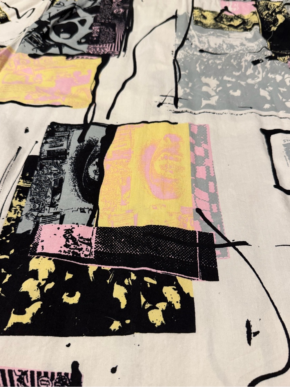 Volcom Cream Short-Sleeve Button-Up with Black, Pink & Yellow Abstract Print - Picture 7 of 9